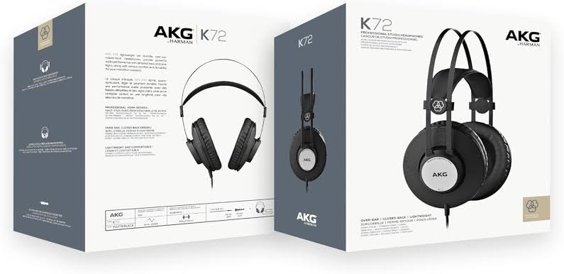 AKG K72 over-ear professional studio monitoring headphones for musicians, producers, podcasters, and audio engineers.