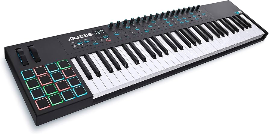 Alesis VI61 61-Key USB MIDI Keyboard Controller with Semi-Weighted Keys, Aftertouch, RGB Performance Pads, Assignable Knobs, and MIDI Connectivity